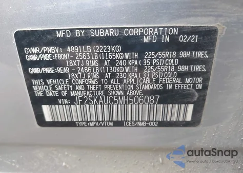 2021 Subaru Forester Limited from USA, damaged, VIN JF2SKAUC5MH506087